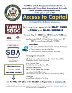 Access to Capital: Laredo @ State Senator Judith Zaffirini Student Success Center, Room 101 | Laredo | Texas | United States
